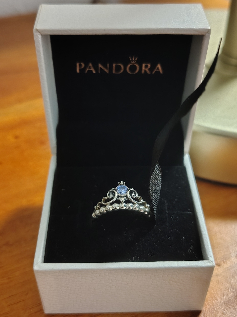 Pandora Silver Tiara Ring with Blue Stone